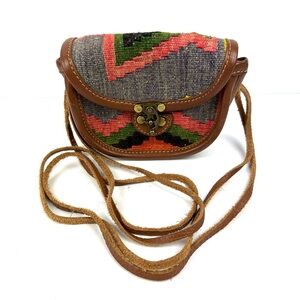 Turkish Kilim Handbag Tapestry Wool Leather Strap Adjusting Strap Purse